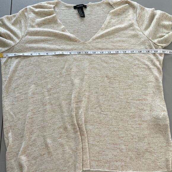 Forever 21 Short Sleeve Raw Hem V-Neck T-Shirt Top Heathered Tan Women's Size M - Picture 8 of 9